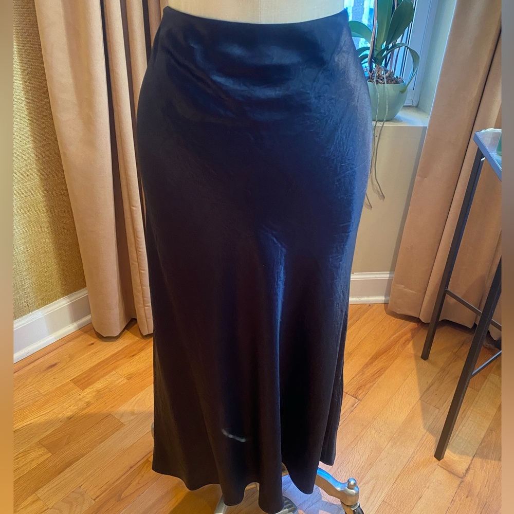 Vince Navy Satin Midi Skirt